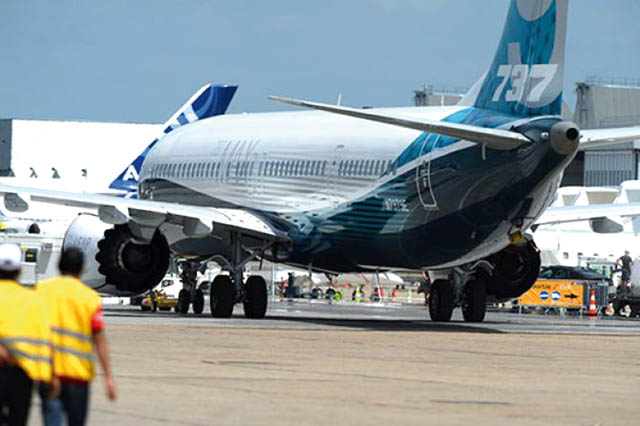A Boeing 737 Max moves on the tarmac in le Bourget near Paris prior to the opening of the International Paris Airshow, on Monday (AFP Photo) 